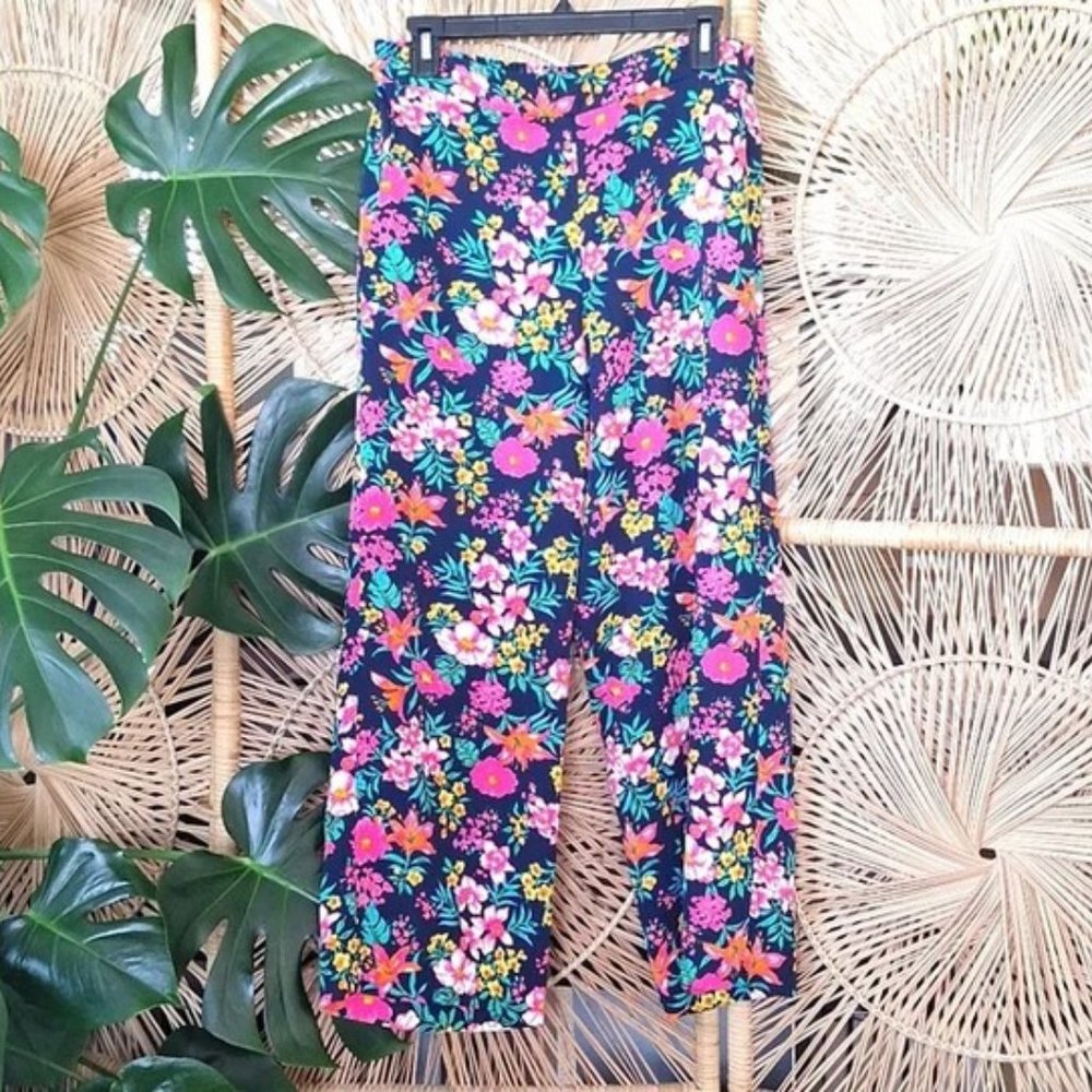 J. Crew Navy Floral Wide Leg Pants